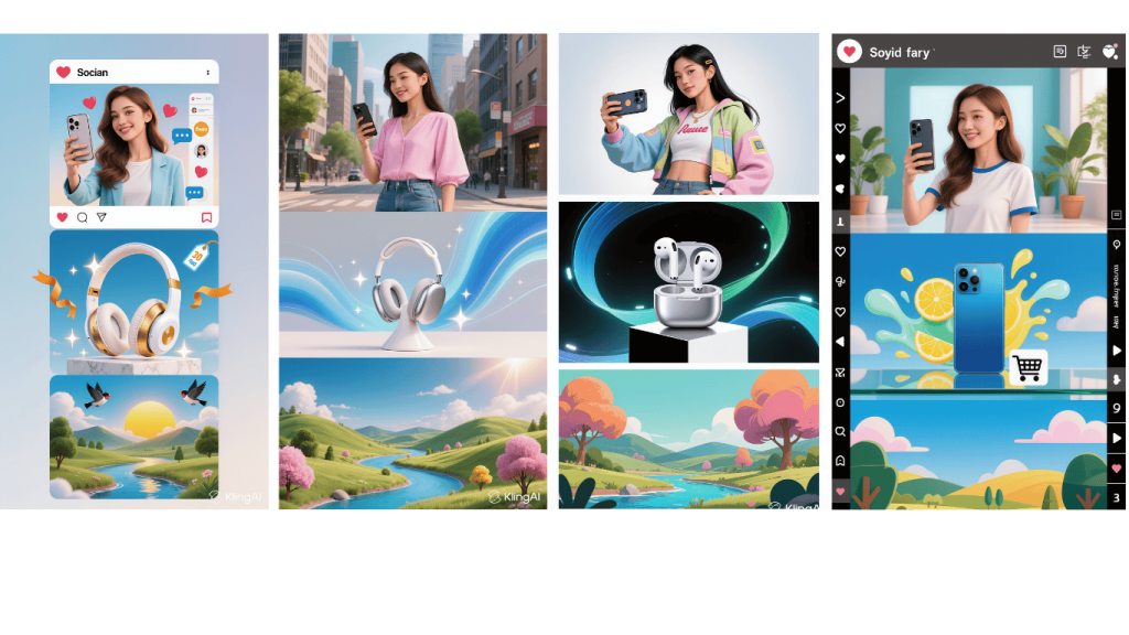 examples of videos created with an ai image description tool for social media, ads, and art. 